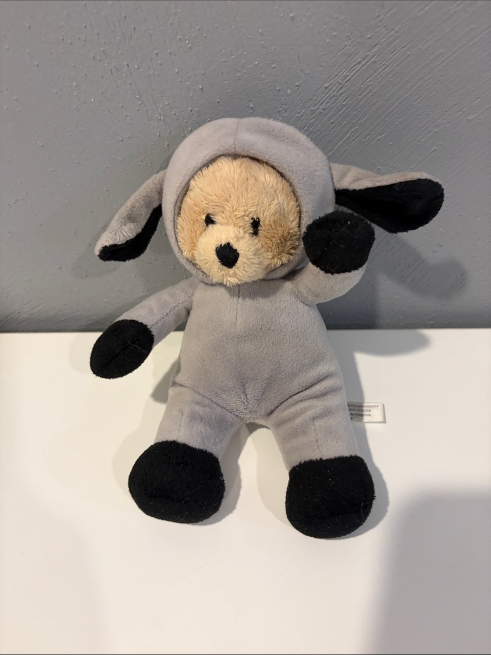 GANZ Wee Bears Lamb Plush Bear in Gray Onesie with Black Accents